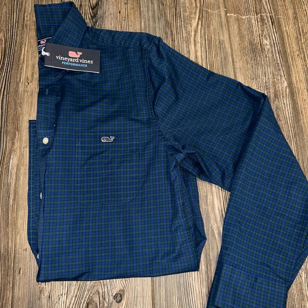 Vineyard Vines Classic Fit Tucker Men's Blue Green Checkered Shirt Button Down M